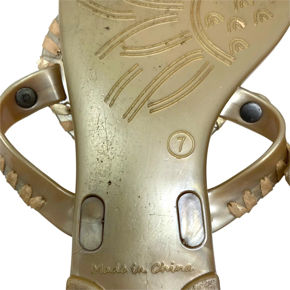 Jack Rogers Sz 7 Georgica Gold PVC Jelly Thong Flip Flop Sandals Metallic - Picture 7 of 7